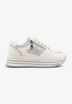 Białe Sneakersy na Platformie Ozdobione Suwakiem i Paskami Korirae