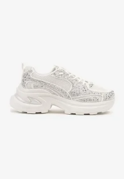 Białe Sneakersy na Platformie Ozdobione Cyrkoniami Luria