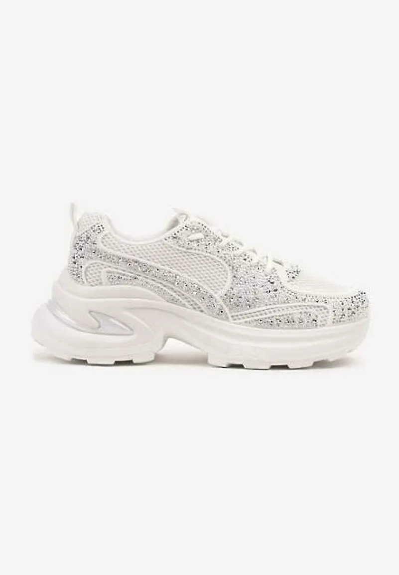Białe Sneakersy na Platformie Ozdobione Cyrkoniami Luria