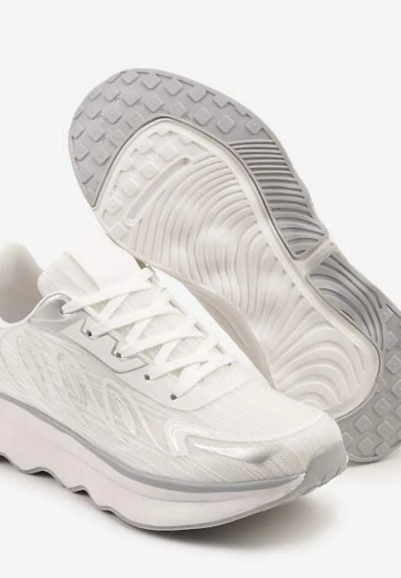 Białe Sneakersy na Podeszwie z Pianki Zdobione Geometrycznymi Detalami Ulianavia