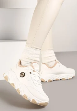 Białe Sneakersy na Tłoczonej Podeszwie z Futrzaną Wyściółką Doreti