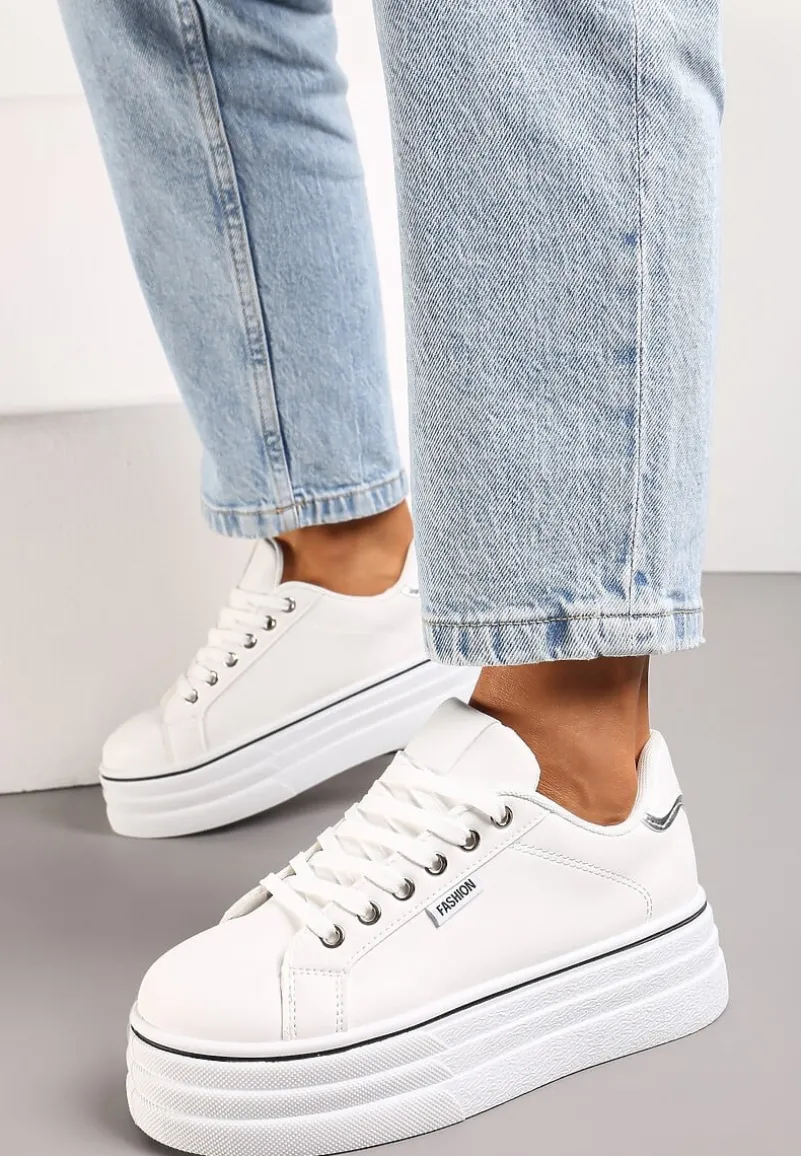 Białe Sneakersy przed Kostkę na Grubej Podeszwie Kernia