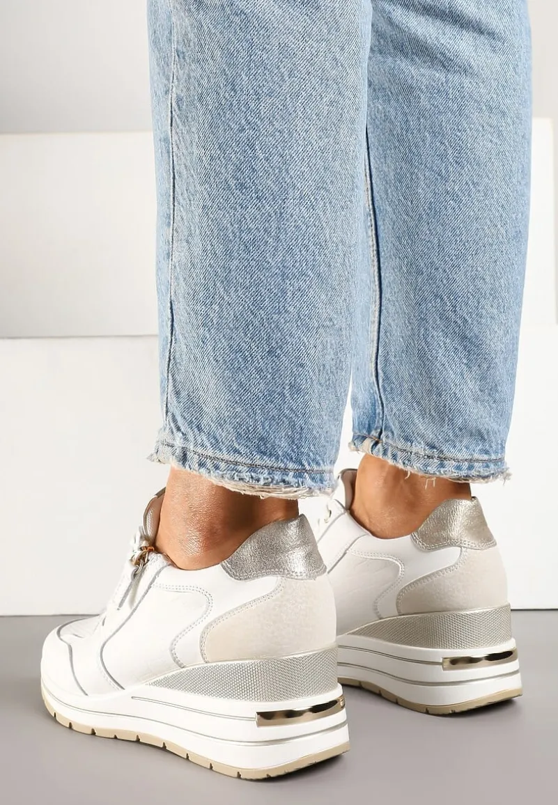 Białe Sneakersy Skórzane na Koturnie z Ozdobnym Suwakiem Xorivna