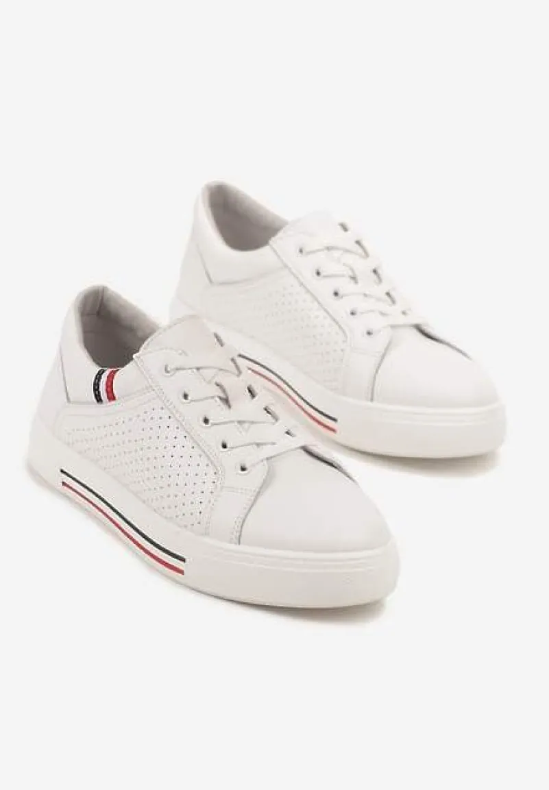Białe Sneakersy Tenisówki ze Skóry Naturalnej Zdobione Perforacją Tillirene