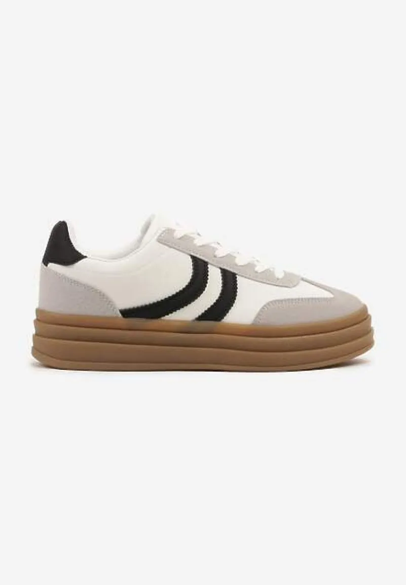 Białe Sneakersy Typu Kultowe Tenisówki na Grubej Podeszwie z Tłoczeniem Lisanitea