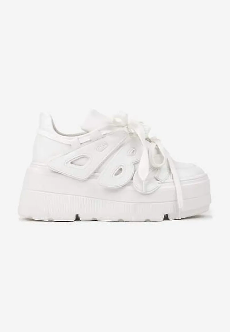 Białe Sneakersy Vices na Płaskiej Podeszwie z Geometryczną Aplikacją Nelenith
