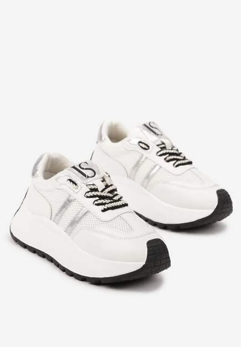 Białe Sneakersy Vices na Platformie z Metalicznymi Paskami Lenela