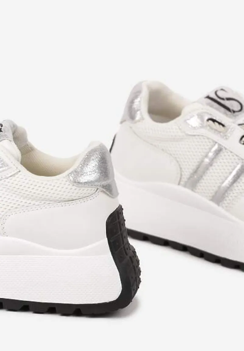 Białe Sneakersy Vices na Platformie z Metalicznymi Paskami Lenela