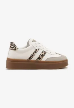 Białe Sneakersy w Stylu Kultowych Tenisówek ze Zdobieniami w Panterkę Nilivra