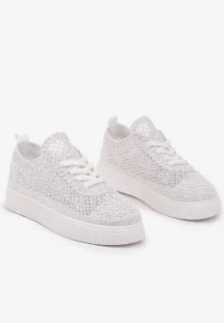 Białe Sneakersy z Ażurowej Koronki na Grubej Podeszwie Nanessia