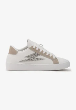 Białe Sneakersy z Brokatem i Przeszyciami Abigadia