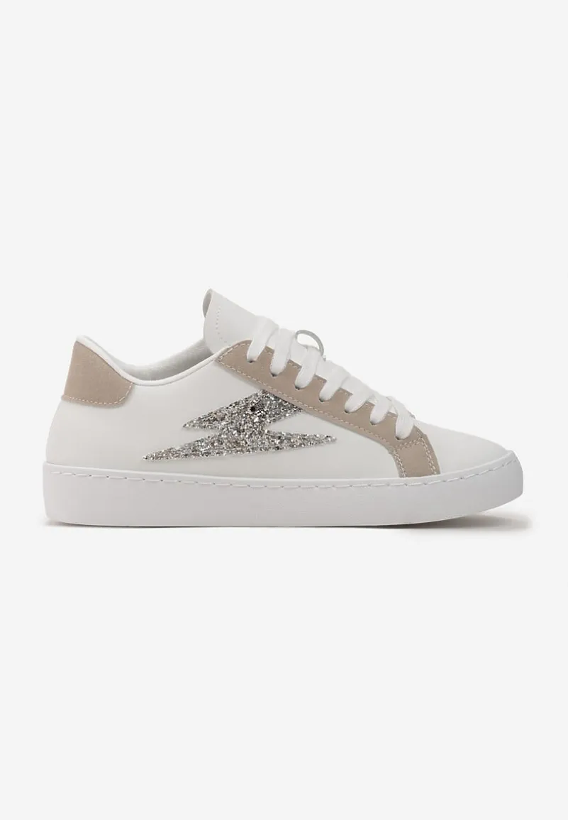 Białe Sneakersy z Brokatem i Przeszyciami Abigadia