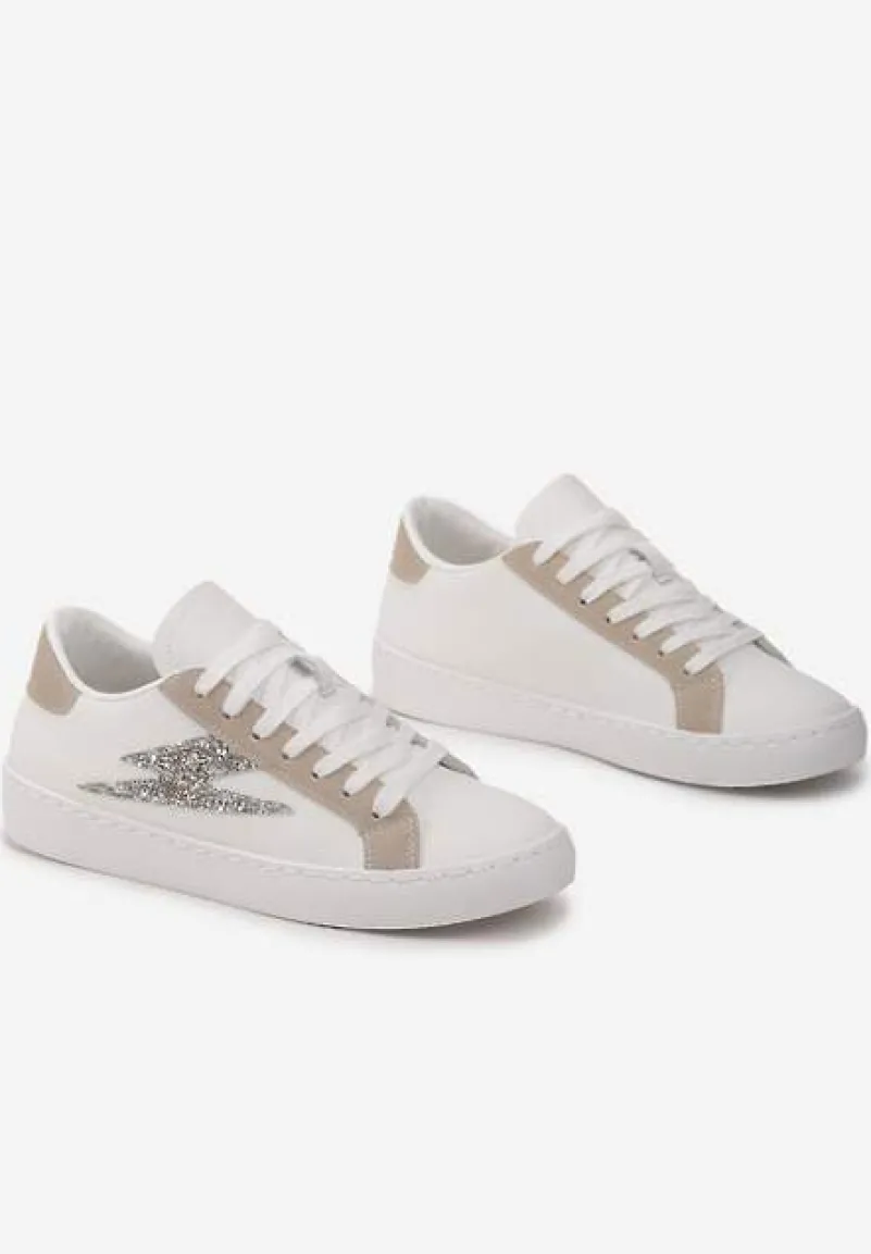 Białe Sneakersy z Brokatem i Przeszyciami Abigadia