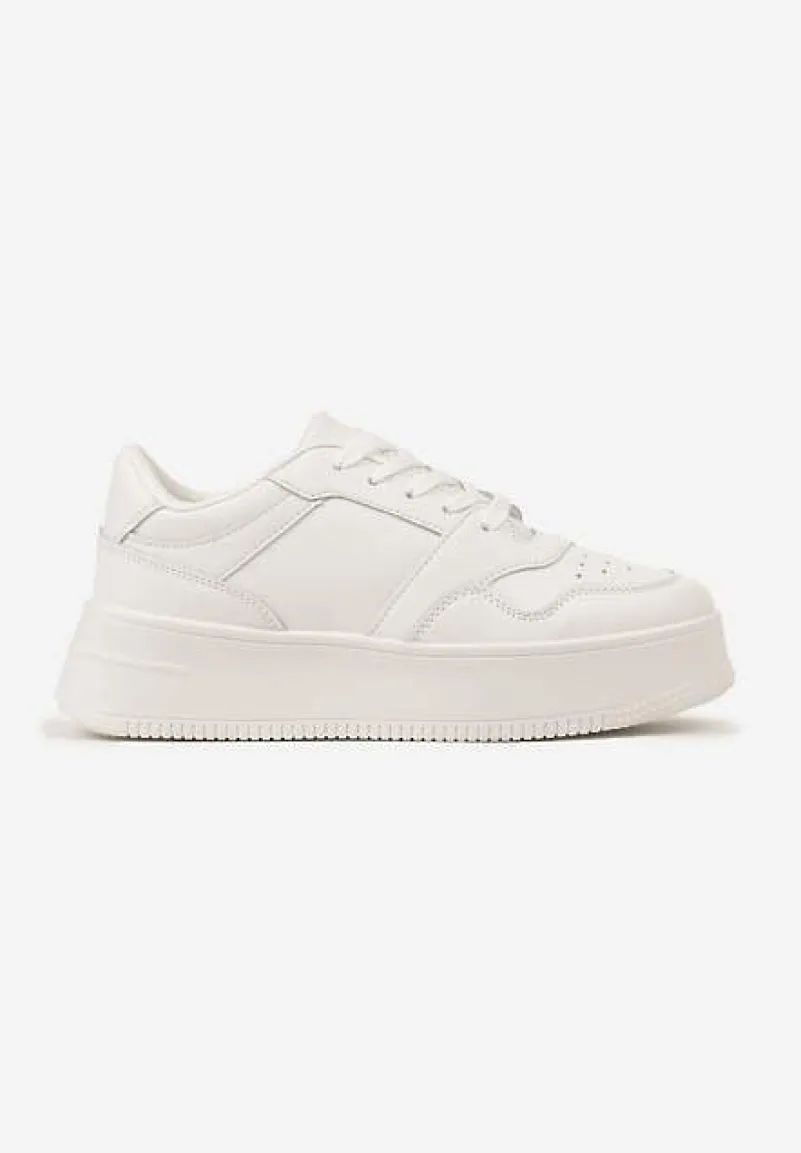 Białe Sneakersy z Cholewką przed Kostkę na Platformie Liciana