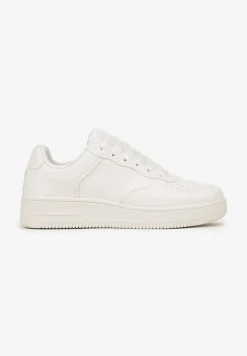 Białe Sneakersy ze Ekoskóry ze Sznurowaniem i Przeszyciami Borsana