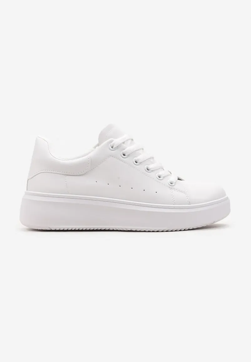 Białe Sneakersy z Ekoskóry na Grubej Podeszwie ze Sznurowaniem Serizia
