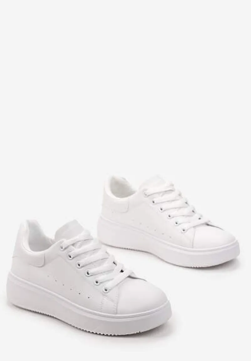 Białe Sneakersy z Ekoskóry na Grubej Podeszwie ze Sznurowaniem Serizia