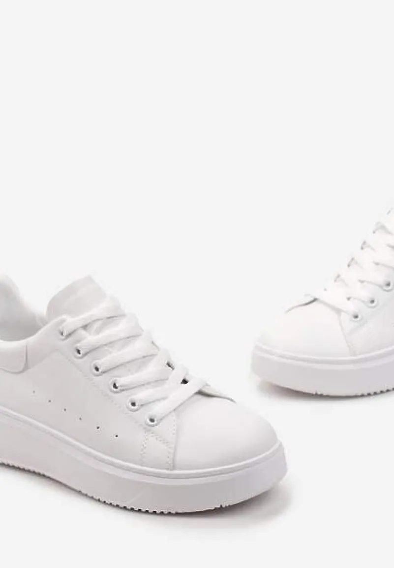 Białe Sneakersy z Ekoskóry na Grubej Podeszwie ze Sznurowaniem Serizia
