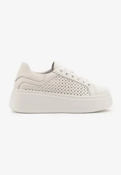 Białe Sneakersy ze Skóry na Niskiej Platformie Milkio