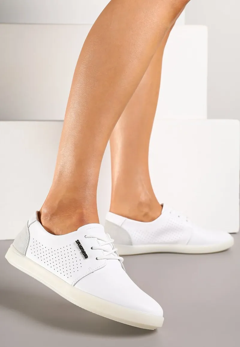 Białe Sneakersy ze Skóry Naturalnej z Perforacją Dolianea