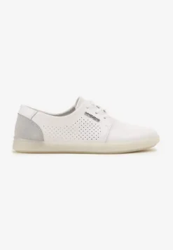 Białe Sneakersy ze Skóry Naturalnej z Perforacją Dolianea