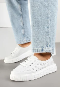 Białe Sneakersy ze Skóry Naturalnej z Perforacją Isolena