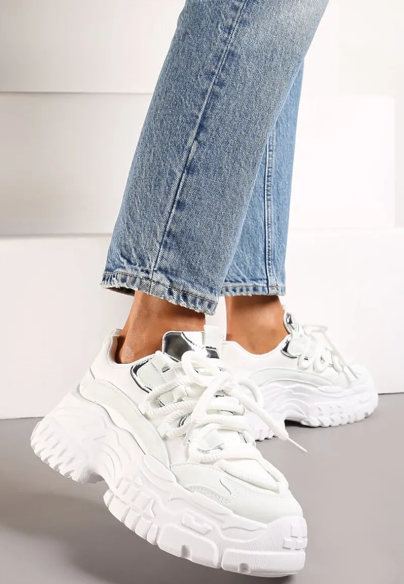 Białe Sneakersy z Grubymi Sznurówkami na Niskiej Platformie Lasandre