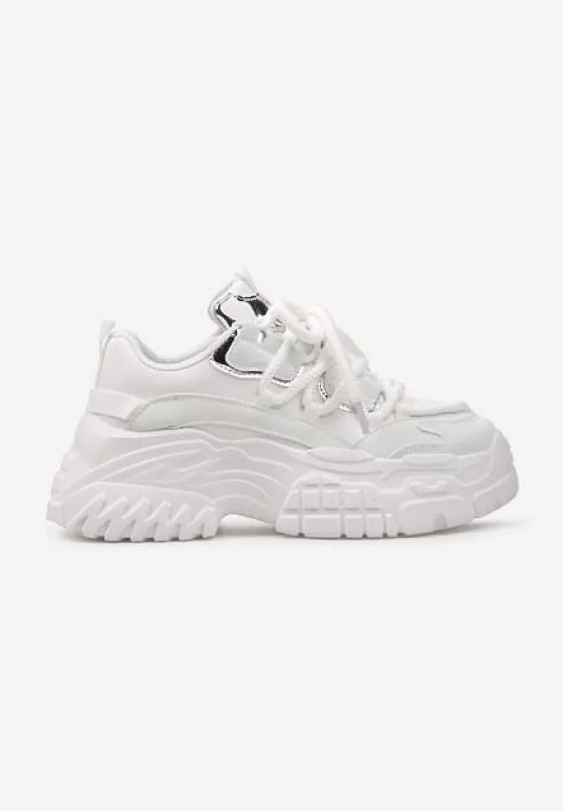 Białe Sneakersy z Grubymi Sznurówkami na Niskiej Platformie Lasandre