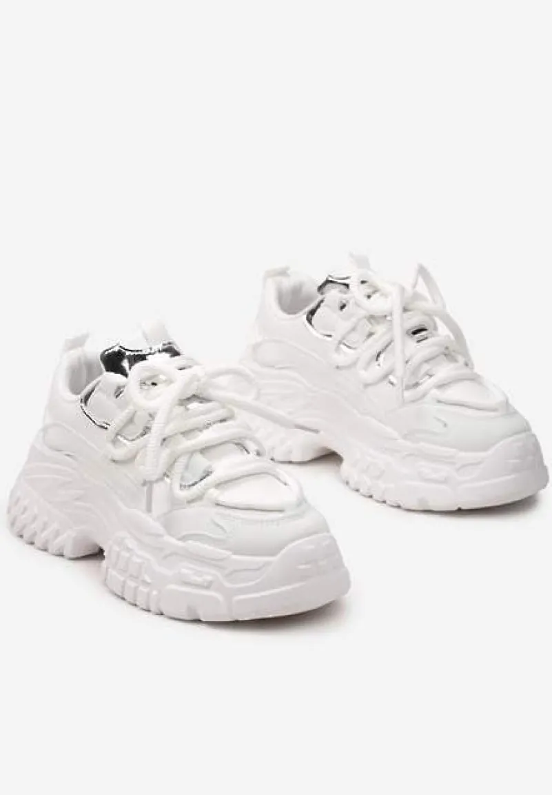 Białe Sneakersy z Grubymi Sznurówkami na Niskiej Platformie Lasandre