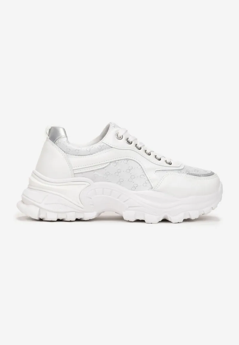 Białe Sneakersy z Metaliczną Nitką na Grubej Podeszwie Melimeda