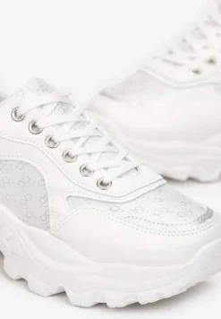 Białe Sneakersy z Metaliczną Nitką na Grubej Podeszwie Melimeda