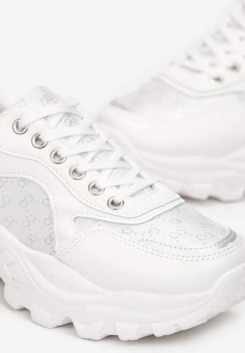Białe Sneakersy z Metaliczną Nitką na Grubej Podeszwie Melimeda