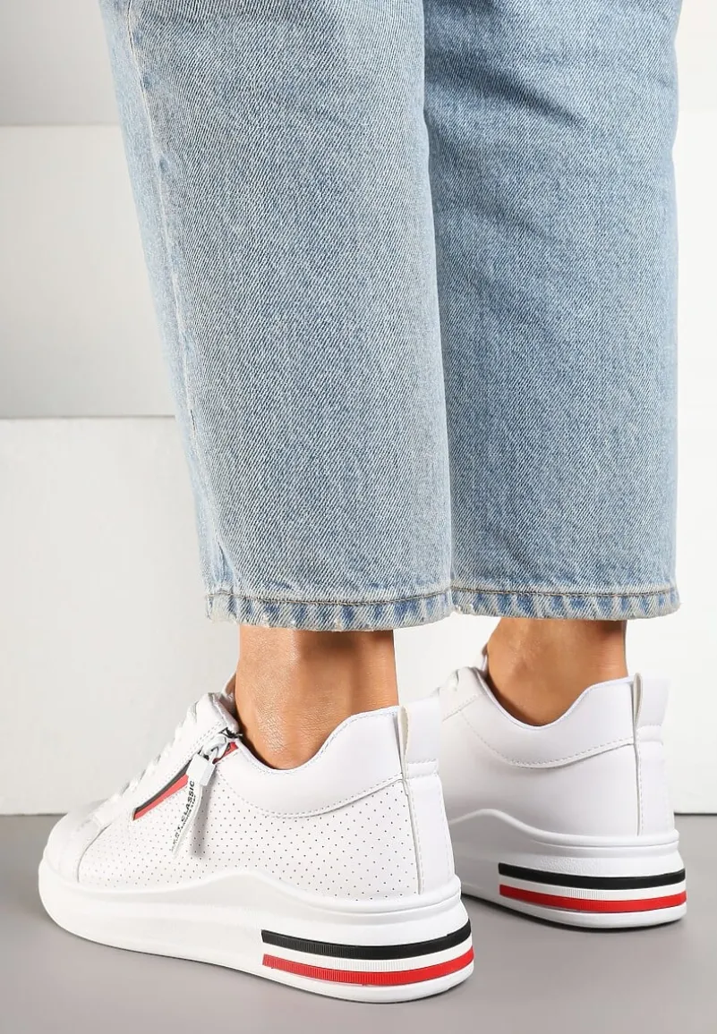 Białe Sneakersy z Ozdobnymi Napisami Suwakiem i Paskami Tosime