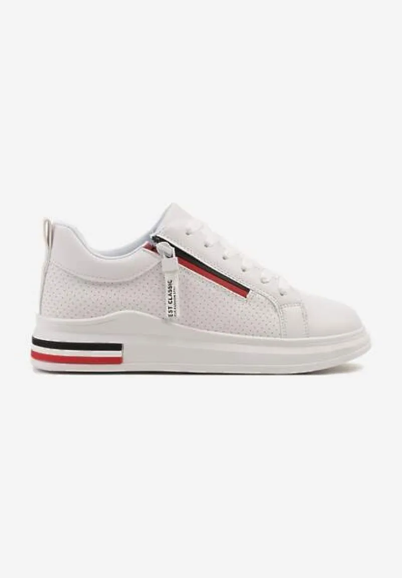 Białe Sneakersy z Ozdobnymi Napisami Suwakiem i Paskami Tosime