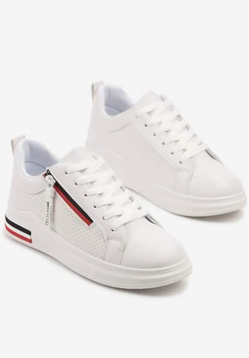 Białe Sneakersy z Ozdobnymi Napisami Suwakiem i Paskami Tosime