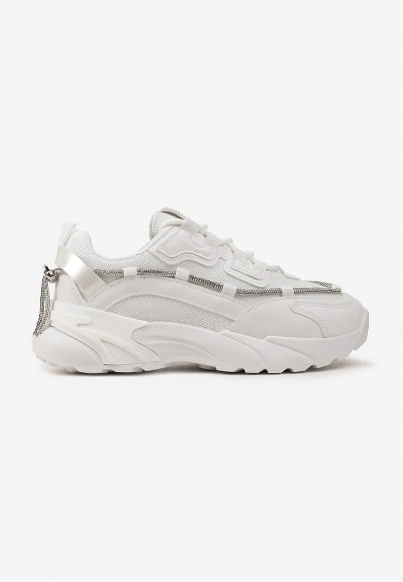 Białe Sneakersy z Ozdobnym Sznurkiem z Cyrkoniami Saerina