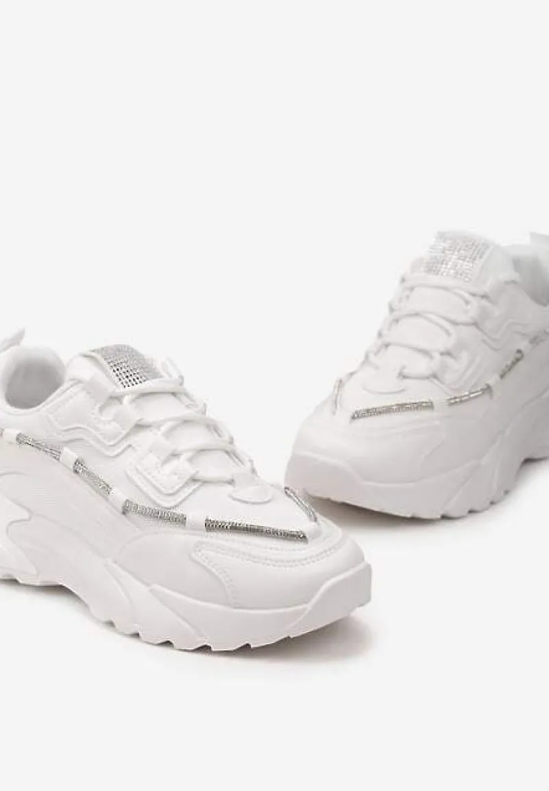 Białe Sneakersy z Ozdobnym Sznurkiem z Cyrkoniami Saerina
