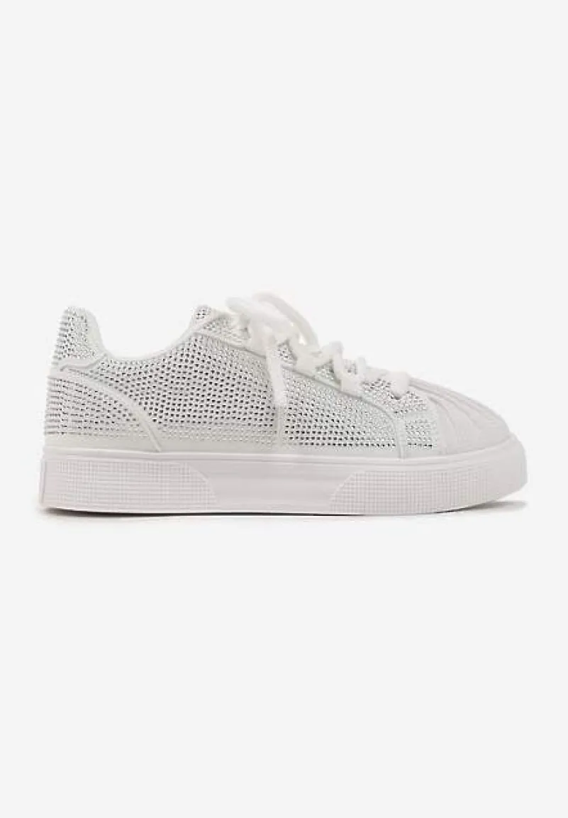 Białe Sneakersy z Ozdobnym Tłoczeniem i Cyrkoniami Dorreia