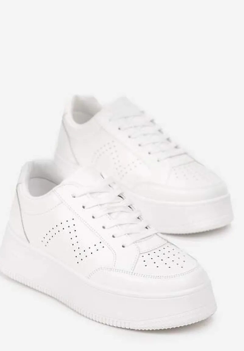 Białe Sneakersy z Perforacją na Platformie Treresa