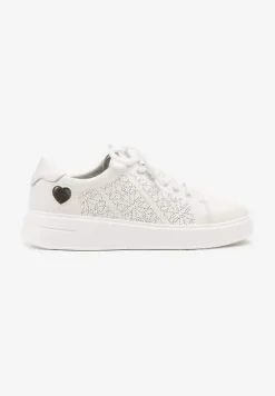 Białe Sneakersy z Wkładką ze Skóry Naturalnej Ozdobione Cyrkoniami i Sercem Tiralia