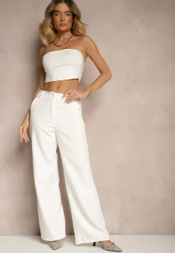 Białe Spodnie Garniturowe High Waist Viviorea