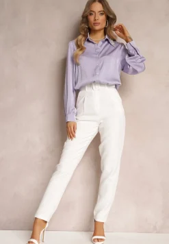Białe Spodnie Garniturowe High Waist z Paskiem Wenus