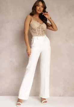Białe Spodnie w Kant w Garniturowym Stylu High Waist Jaessa
