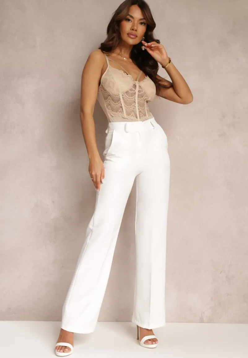 Białe Spodnie w Kant w Garniturowym Stylu High Waist Jaessa