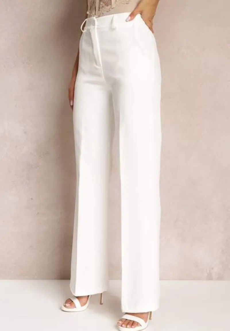 Białe Spodnie w Kant w Garniturowym Stylu High Waist Jaessa