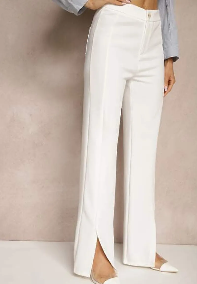 Białe Spodnie z Wiskozą High Waist w Eleganckim Stylu Tatariela
