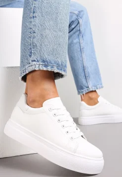 Białe Sznurowane Sneakersy z Cholewką przed Kostkę Narelina