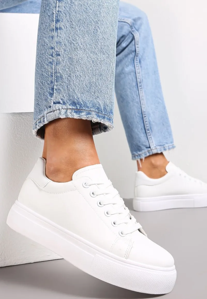 Białe Sznurowane Sneakersy z Cholewką przed Kostkę Narelina