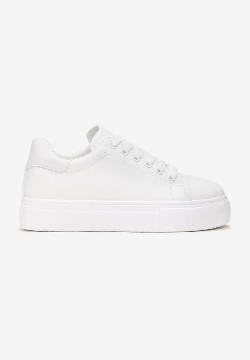 Białe Sznurowane Sneakersy z Cholewką przed Kostkę Narelina