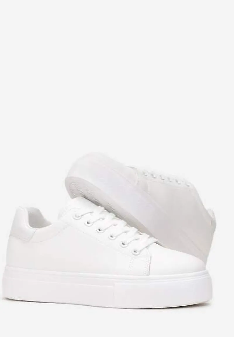 Białe Sznurowane Sneakersy z Cholewką przed Kostkę Narelina
